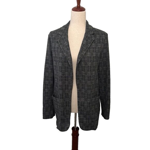 Max Studio Jackets & Blazers - Max Studio Womens Boyfriend Blazer Size M  Gray Plaid Open Front Knit Stretch
